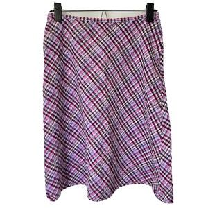 INC Pink Violet Multicolor Gingham Puckered Simple Skirt Womens 4P Petite Retro